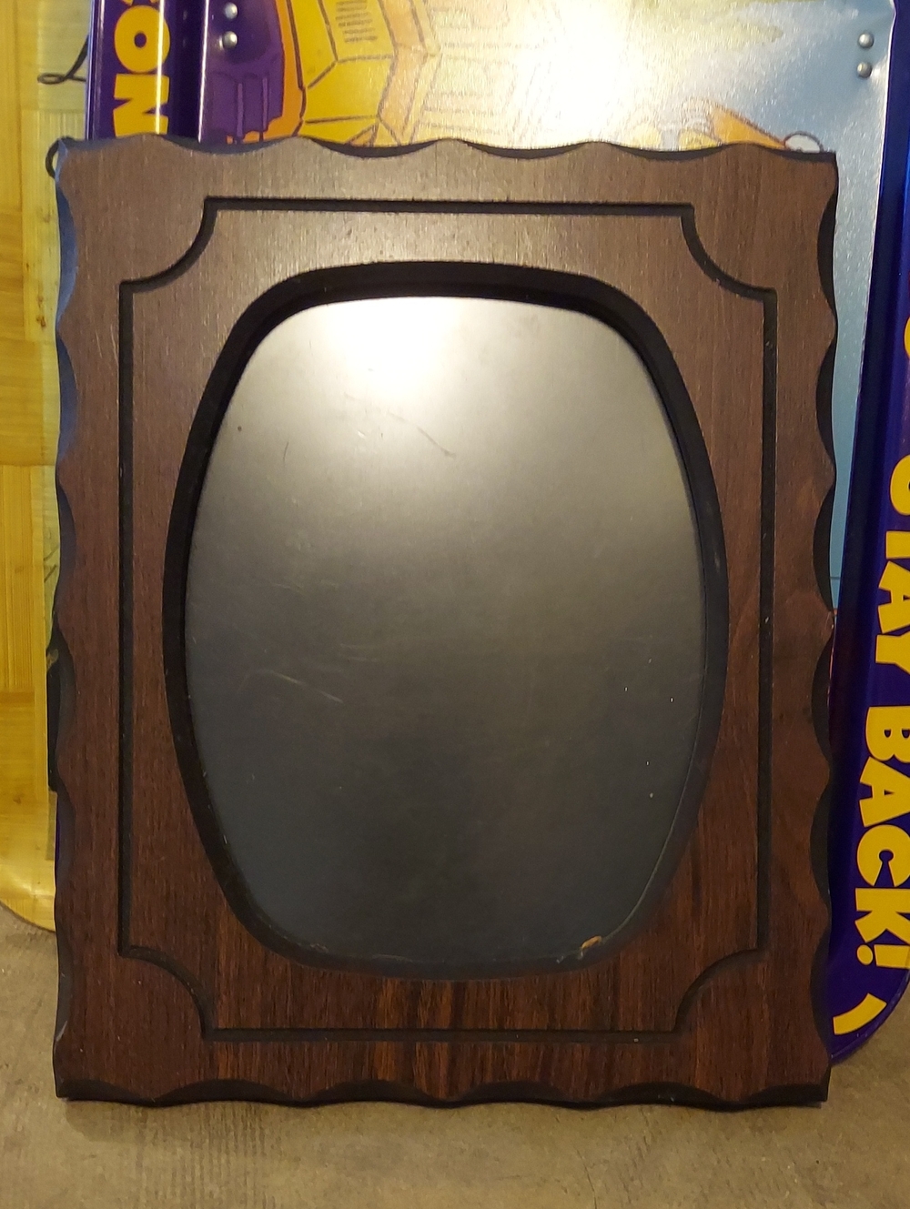 Vintage Wood-Framed Wall Mirror - Dark Brown Oval Glass